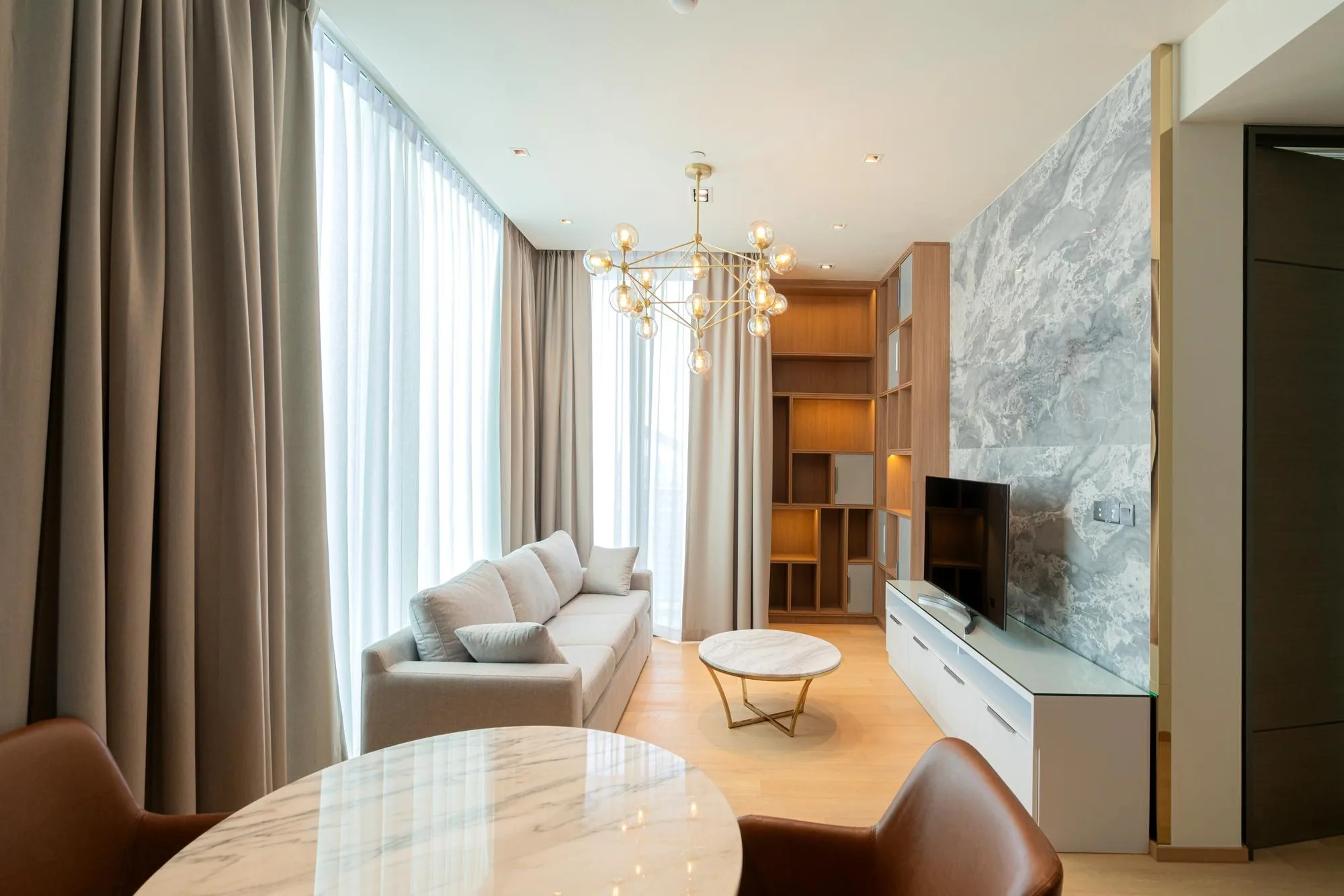 Soft fabric curtains in a sunlit room